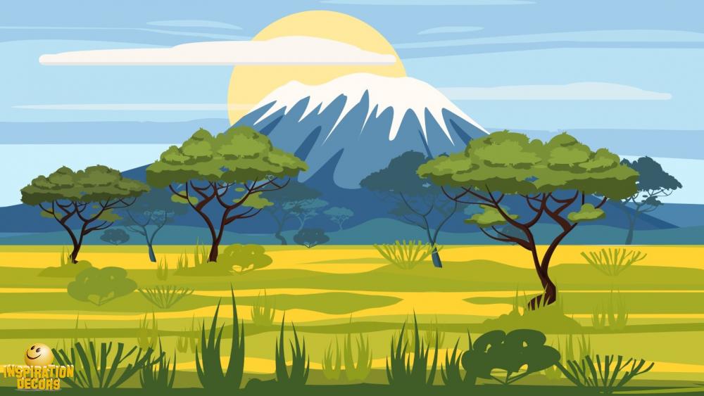 verhuur decor cartoon Afrikaans landschap huren