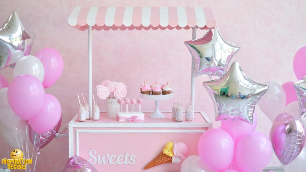 decor achtergrond roze snoepwagentje huren