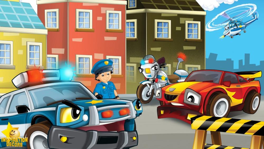 verhuur decor police politie cartoon cars heli huren